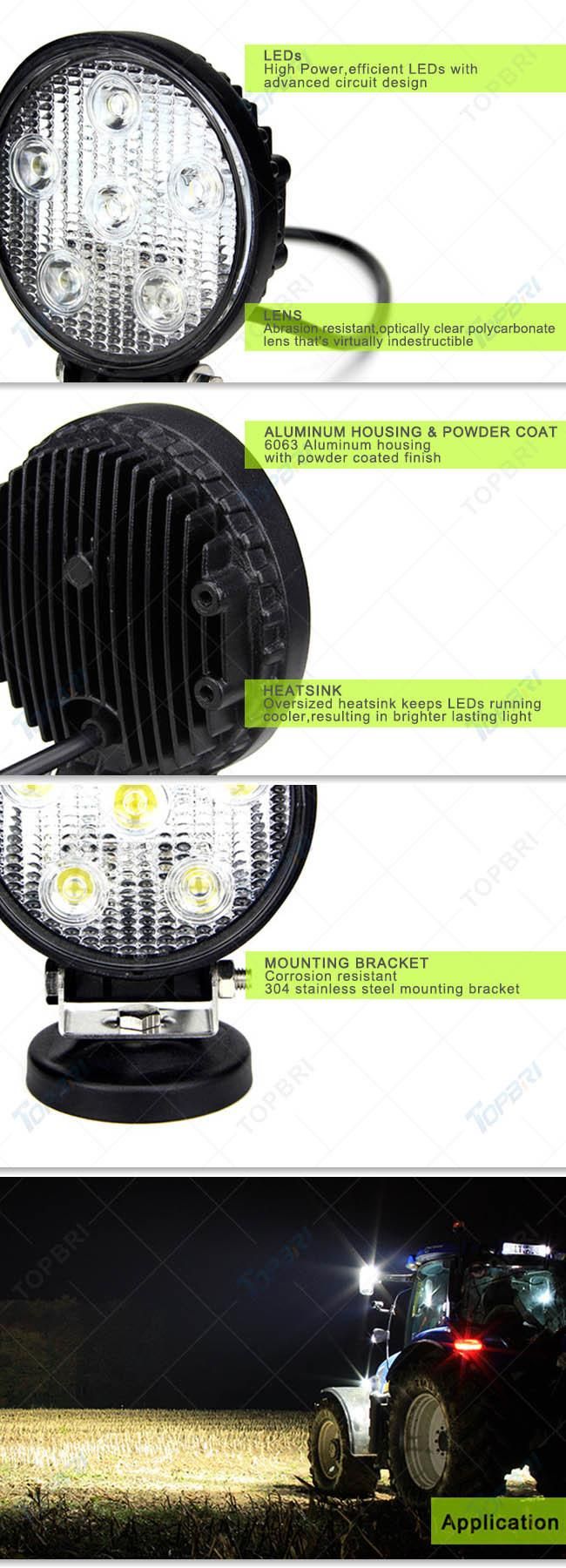 Round 18W Auto LED Work Lights for John Deere Tractor