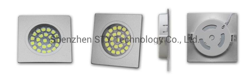 Square Embedded Aluminum DC Powered 12V LED Puck Down Wardrobe/Counter/Kitchen Cabinet Lamp