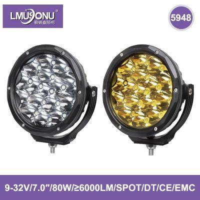 5948 New 80W LED Driving Lights 7.0 Inch 6000lm Spot Beam with Dt Connector for off Road Cars Trucks Bus Vehicles