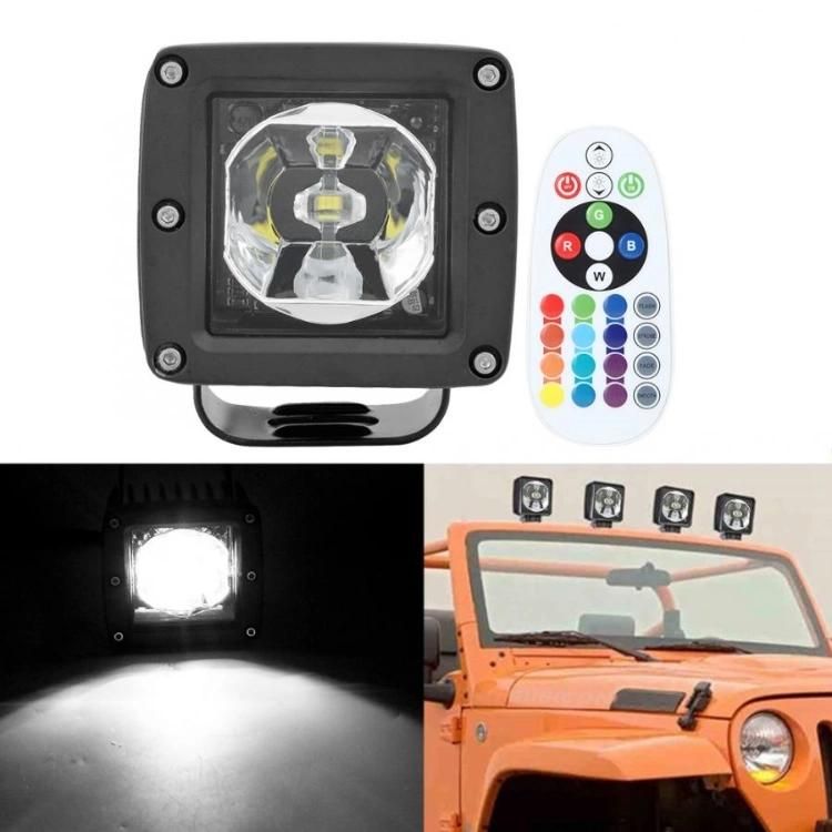 Auto 2 Inch 15W Remote Control LED Work Light for 4X4 Offroad Tractor Jeep ATV 16 Colors RGB LED Work Light