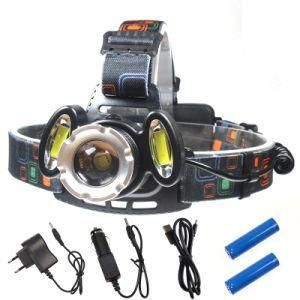 4 Modes LED 8000lm T6 + 2 COB Headlight Rechargeable Zoom Headlamp