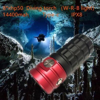 Built-in 14400mAh Battery Warm White Light 8 P70 Underwater Photography Fill Light Diving Flashlight