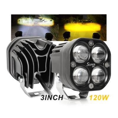 60W Spot Fog Pod Work Light Truck Car Vehicle Bumper White Yellow Dual Color Offroad 4X4 Auxiliary 3inch Mini LED Driving Light