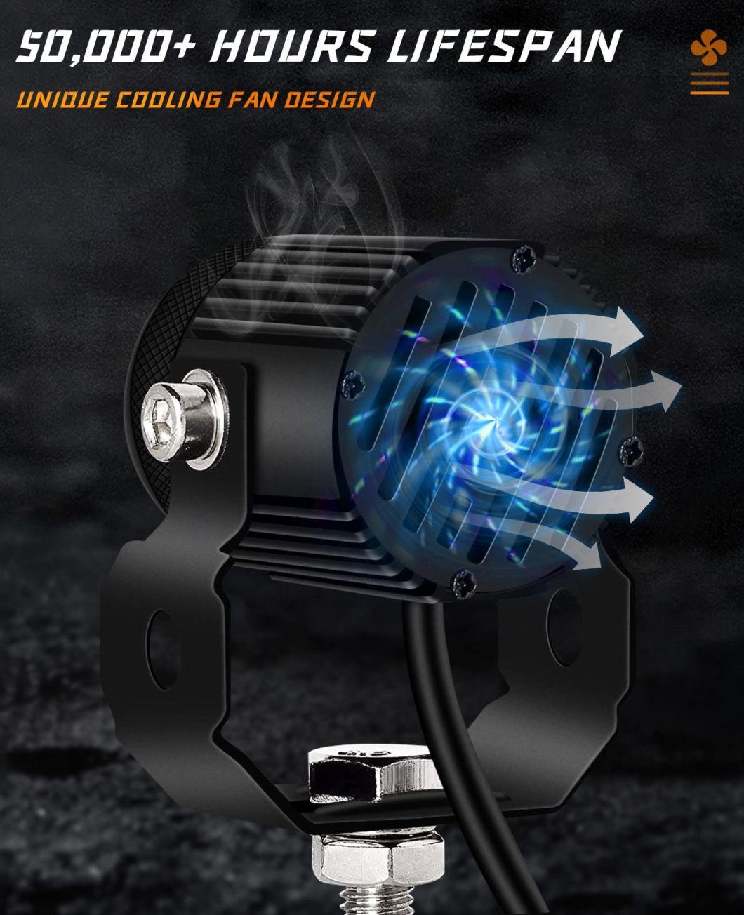 China Factory Supply Mini Driving Light Dual-Color White Amber Motorcycle LED Spotlights of Universal High Quality 30W