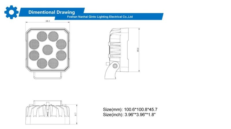 ECE R23 IP68 36W 4inch Square Osram LED Work Reverse Light for Truck Car Commercial Vehicle