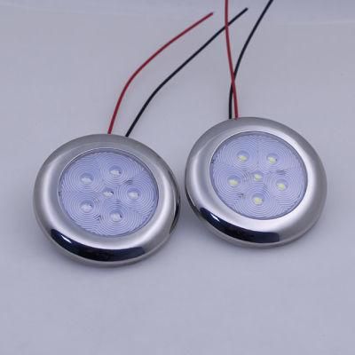 White Blue Waterproof 12V 2W IP67 LED Marine Van Boat Interior Lights Chrome Round Ceiling Lamp