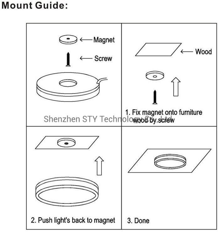 Mounted with Magnet LED PIR Round Motion Sensor Under LED Down Puck Light for Furniture/Counter/Wardrobe