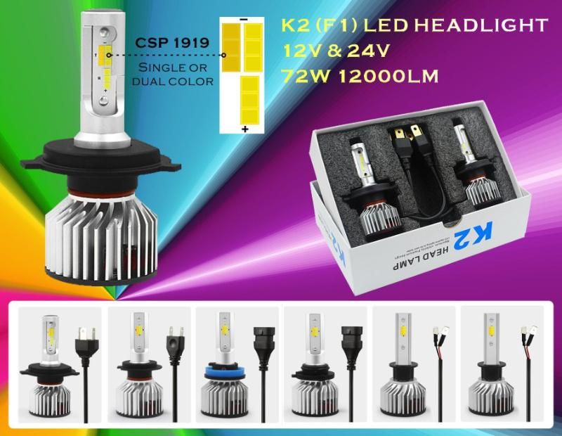 Factory Wholesale 6000K 3000K Dual Color Csp 1919 Chips Y19 H4 H13 9004 9007 12000lm 72W H1 H3 880 H7 H11 9005 9006 9012 CREE LED Focos F1 Luces LED Headlight