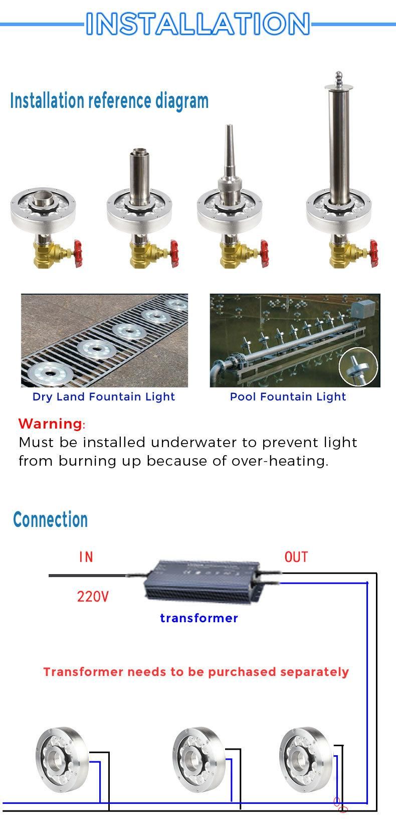 Poolux Stainless Steel 27W Nozzles Motif Outdoor Submersible IP68 Low Voltage 12V 24V RGB RGBW DMX Pool LED Underwater Fountain Ring Lights