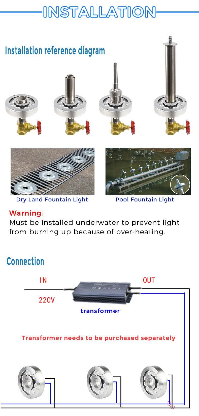 Poolux Stainless Steel 27W Nozzles Motif Outdoor Submersible IP68 Low Voltage 12V 24V RGB RGBW DMX Pool LED Underwater Fountain Ring Lights