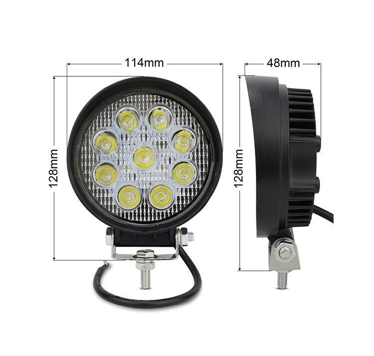 Round 9LED 27W LED Work Light 12V 24V Car LED Spotlight for Auto Truck off Road ATV LED Work Light 27W