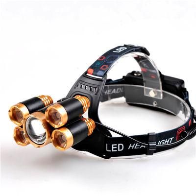 Powerful 5LED T6 USB Rechargeable LED Flashlight Headlight