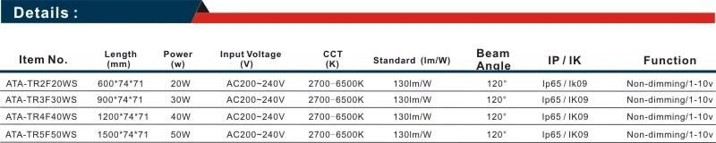 5 Year Warranty Linkable Linear Light 130lm/W LED Tri-Proof Light IP65 20W/30W/40W/50W