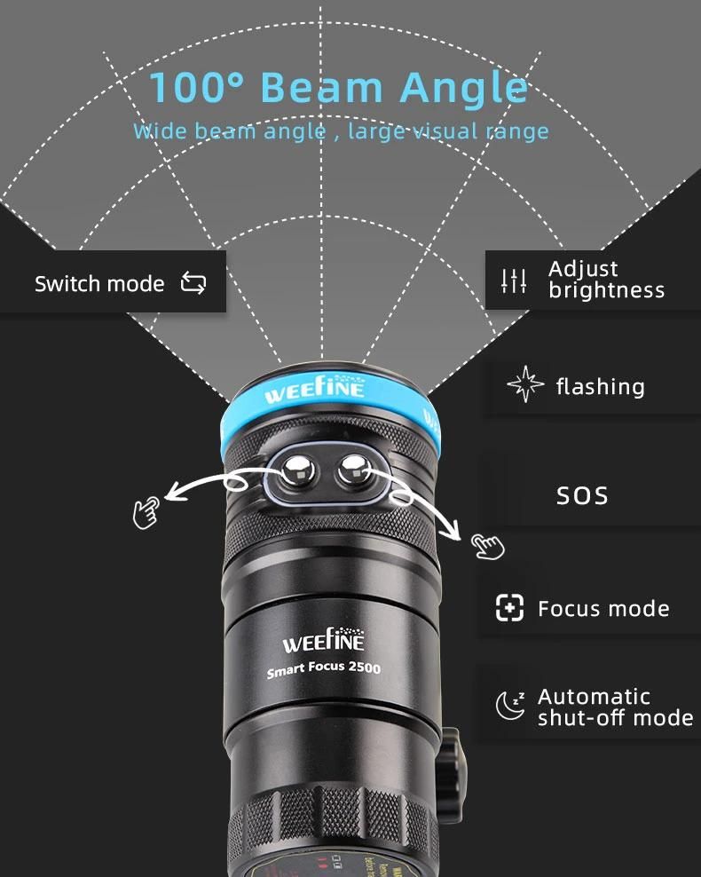 Underwater Dive Light with 2500 Lumens for Taking Photos Smart Focus′s Brightness in Sea