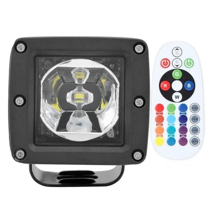 Remote Control LED Square Work Light Lamp 10-30V Mini 2 Inch RGB 15W LED Work Lamp Car Accessorie