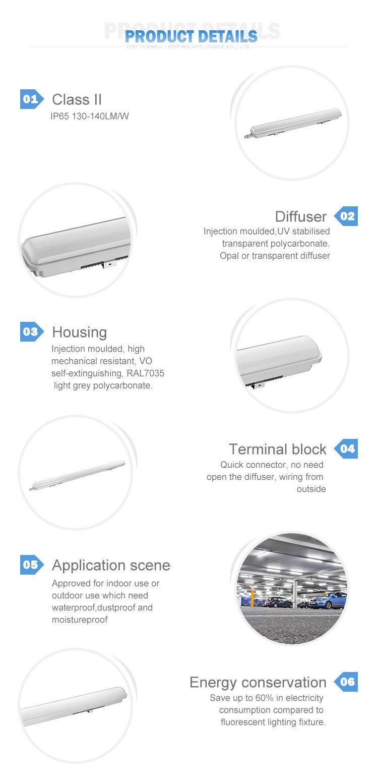 Model Yd01, IP65 12W-60W 0.6m 1.2m 1.5m LED Tri-Proof Light