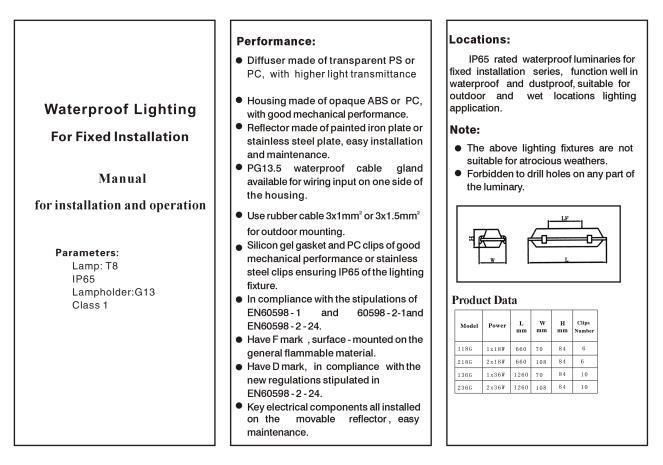 Surface Mounted T5/T6/T8 IP65 Fluorescent Light Fixture