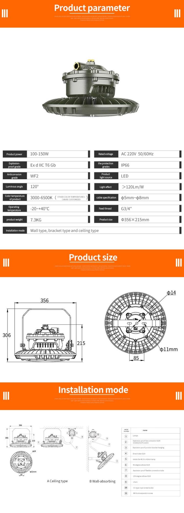 Atex IP66 LED Explosion Proof UFO High-Bay Lighting for Factory and Warehouse