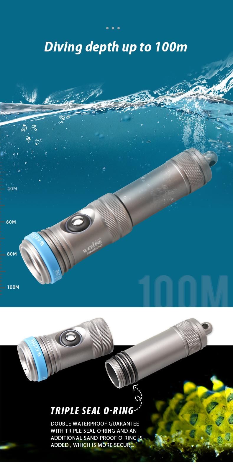 Underwater Depth up to 100m Dive Torch with High-Quality COB LED Style Array