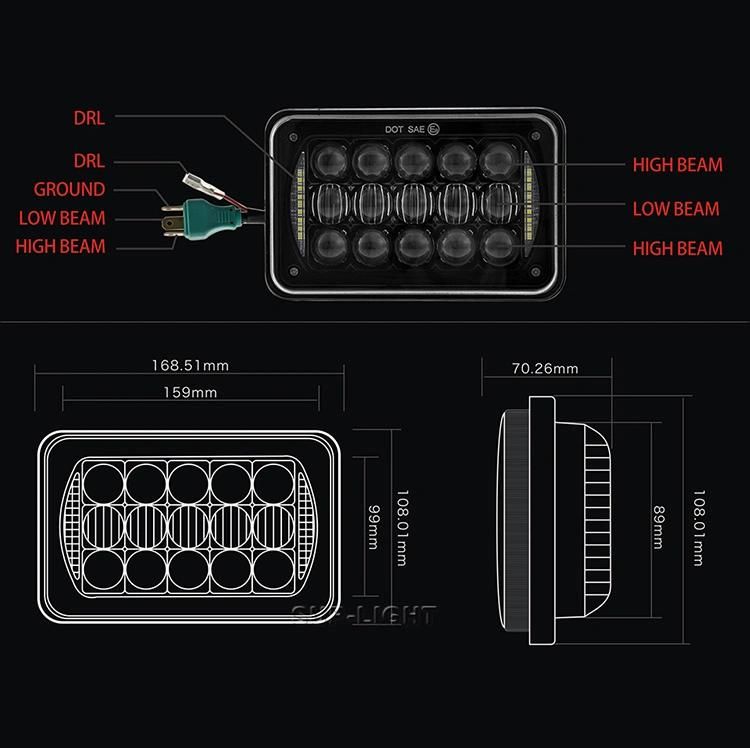 High Low Beam 12V 60W LED Lights Square Offroad Headlight for Jeep Ford Trucks 4X6 Sealed Beam LED Headlights Car LED