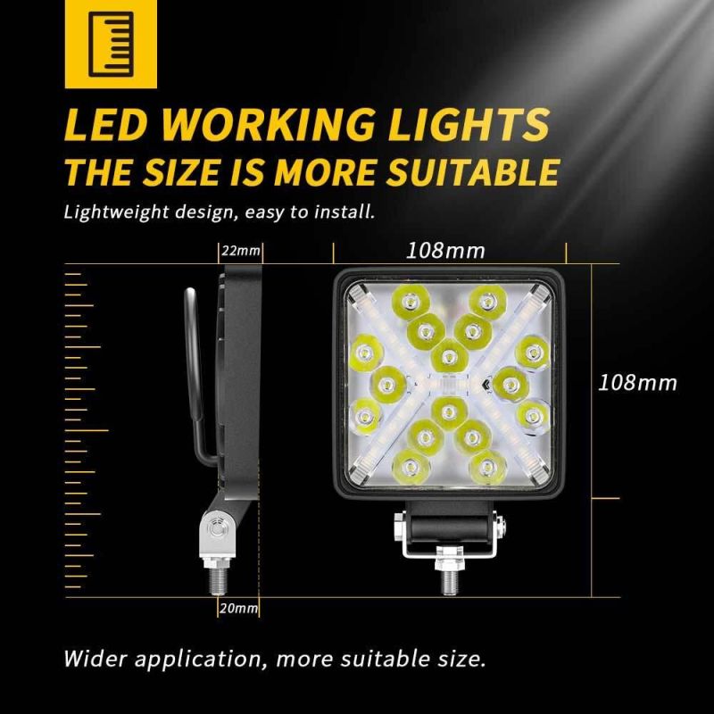 Dxz 4 Inch DRL 16LED Daytime Running Light Spotlight 48W 12V 24V LED Work Light Square for Motorcycle Offroad SUV