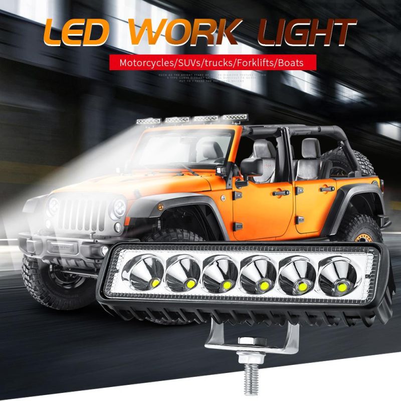 Dxz Lightbar 18W 6inch Auto 6 LED Work Light Pods Single Row Spotlight Driving Light Foglight Boat Light ATV Car Truck off Road