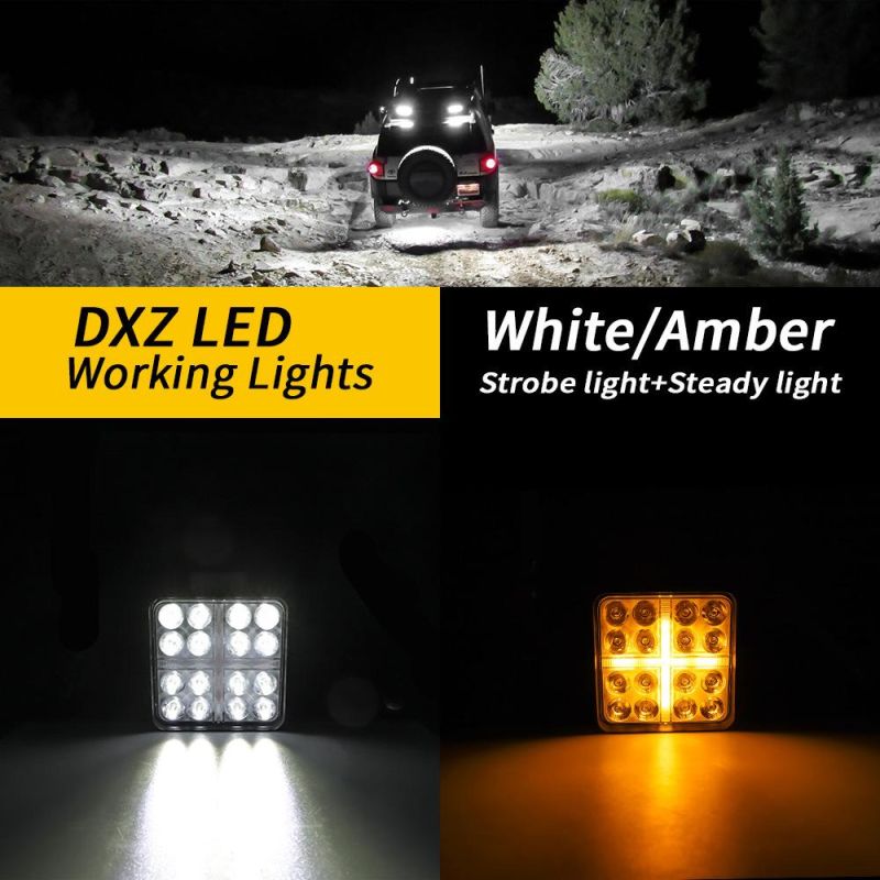 Dxz Flash 4 Inch DRL 16LED Daytime Running Light Spotlight 48W 12V 24V LED Work Light Square for Motorcycle Offroad SUV