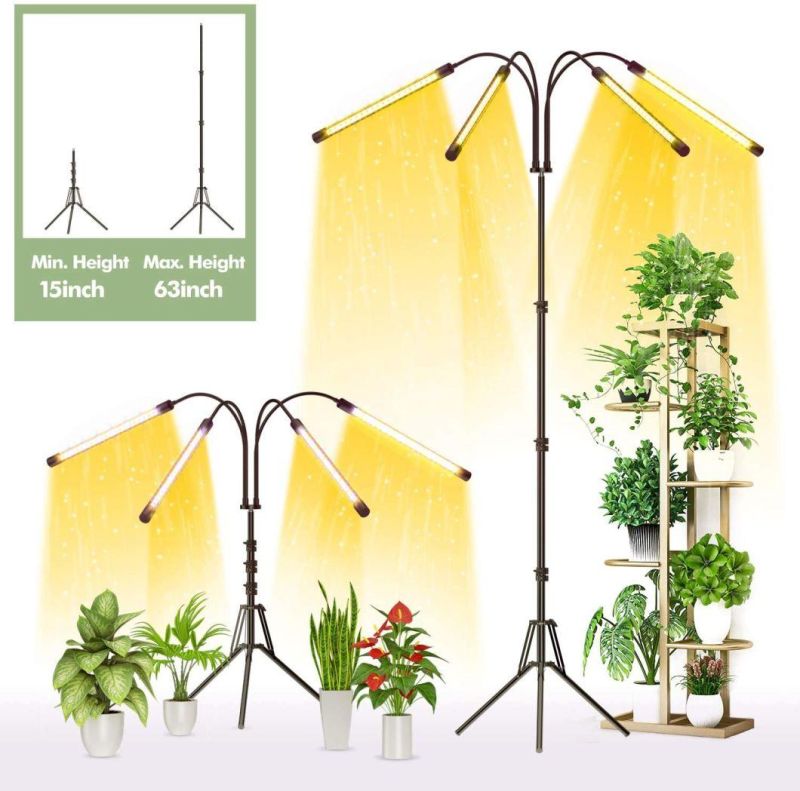 80W Full Spectrum Plant LED Grow Lights for Indoor Plants with Tripod Stand,Adjustable Gooseneck 15-55inch,10 Dimmable Brightness, 4/8/12h Timer, 4 Switch Modes