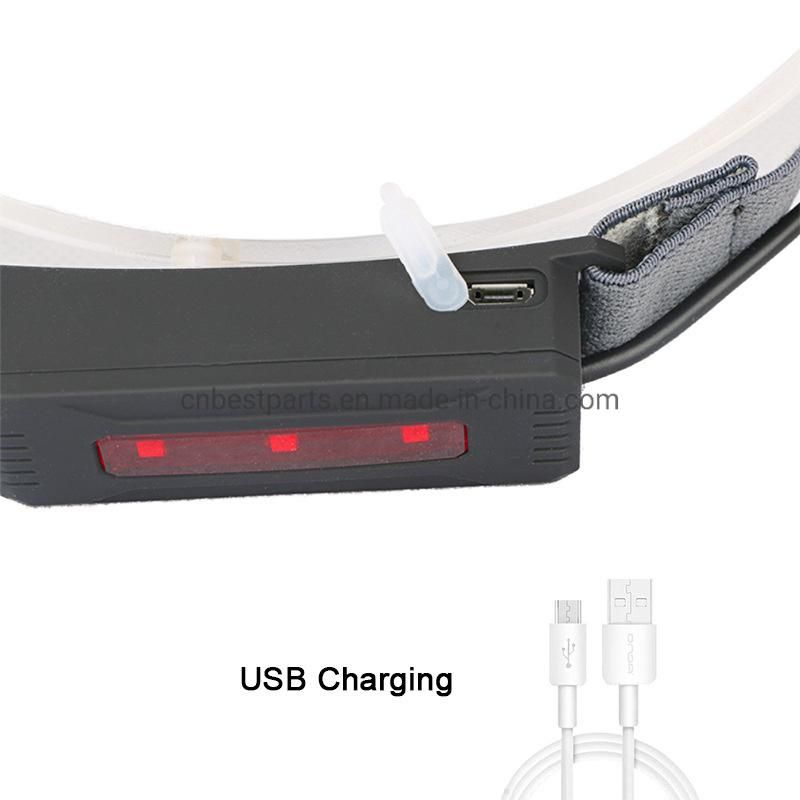 Super Bright Camping Head Torch Strip Lamp Rechargeable Full Vision LED Head Torch Light Emergency Headlight Back Warning COB LED Headlamp