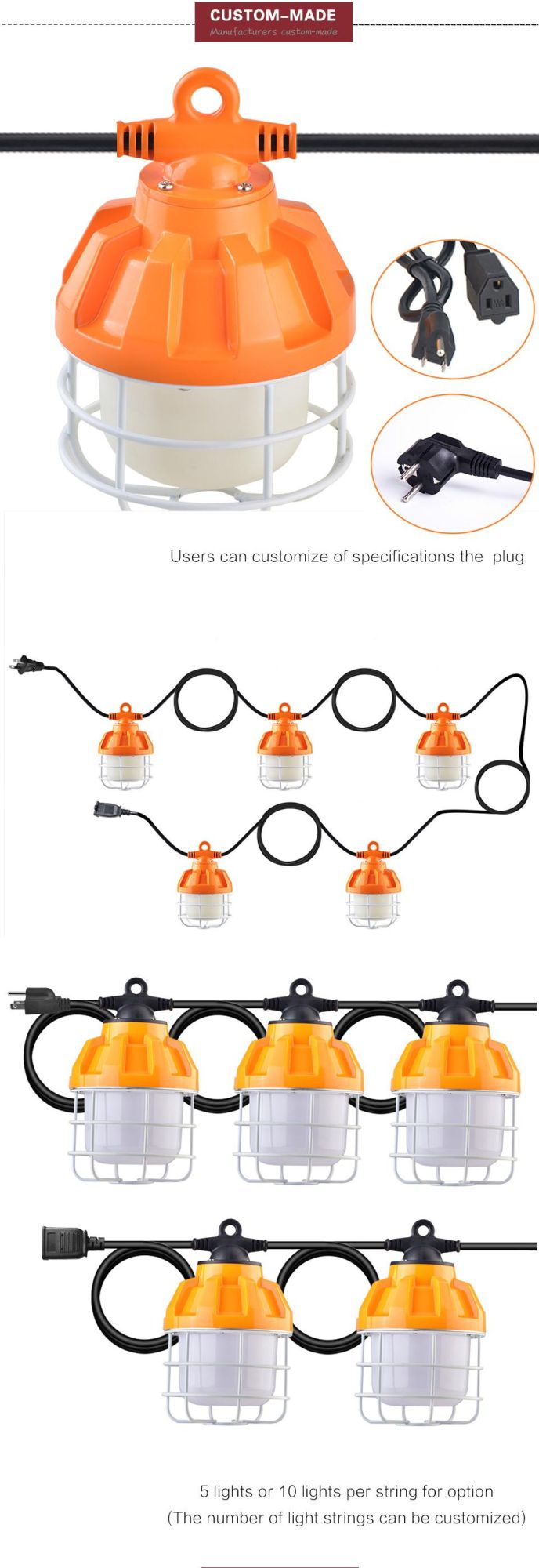 100W Construction Light Bulb LED Light Construction LED Construction String Lights