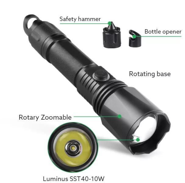 900lumen LED Flashlight/Torch with Hammer Bottle Opener