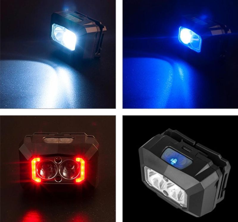 High Power Red Flashing Warning Head Torch Lamp Camping Emergency Sensor Head Torch Lamp Outdoor LED Headlight Rechargeable Portable LED Headlamp