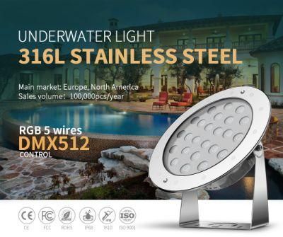 CE RoHS FCC Ik10 Certificate Waterproof LED Light Underwater DMX512 Control LED Swimming Pool Light