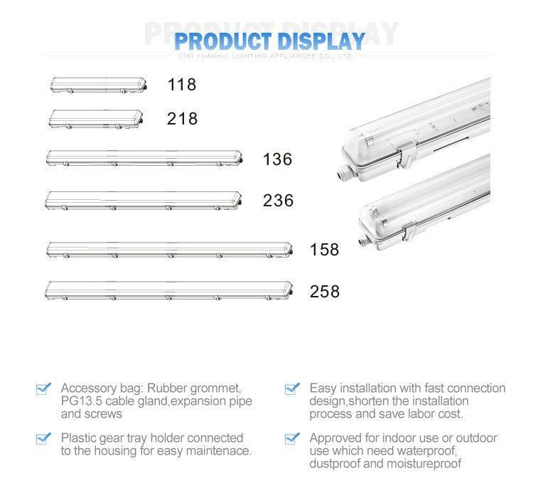 CE Certified Ceiling Light T5/T8 IP65 Tri-Proof Fluorescent Lamp (YH11) Made in China