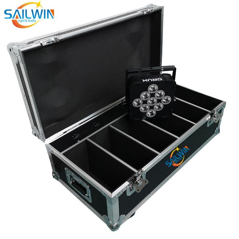 USA Stock 9X18W Rgbaw UV Battery Powered Wireless DMX LED Flat PAR Light with Charging Flight Case