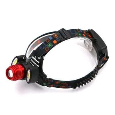 Wholesale Super Bright T6 Head Torch Lamp Rechargeable Head Torch Light Zoomable LED Headlight with Warning Flashing COB LED Headlamp