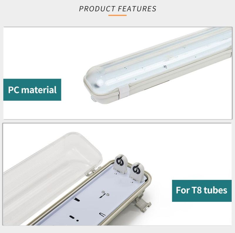 P65 T8/G13 Triproof Waterproof Weatherproof Fluorescent Light Fixture Damp Proof Vapor Tight Outdoor Lighting Fitting 1*18W 2*18W 1*36W 2*36W 1*58W 2*58W