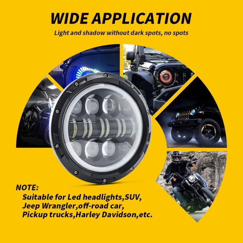 Dxz 16LED Thin Round with Aperture Super Bright 7 Inch High Low Beam DRL LED Headlight with Halo Ring for Jeep Wrangler Tj Jk