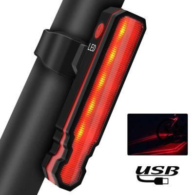 USB Rechargeable Flashlight Bicycle LED Laser Polyline Tail Light