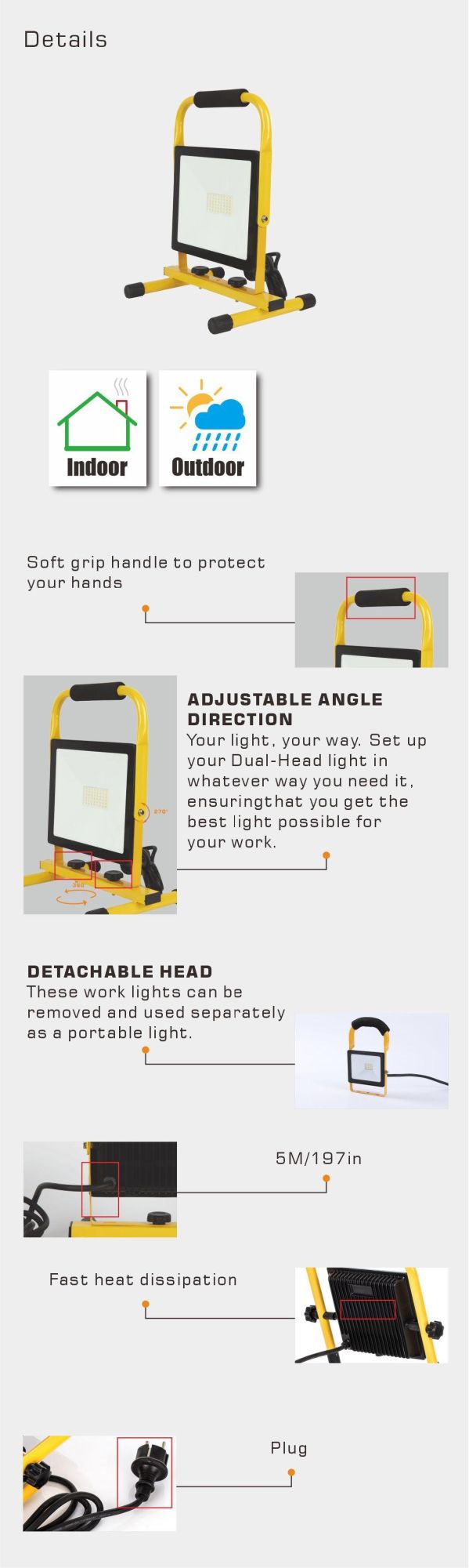 2 Years Warranty 50W LED Work Light with Mounting Bracket