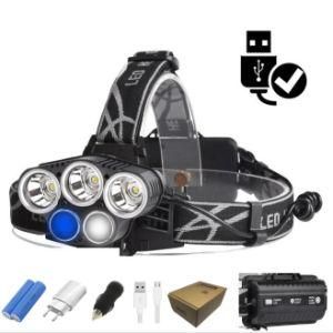 5 CREE Xm-L T6 Q5 Blue White 15000 Lumens LED USB Headlamp