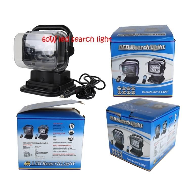 7 Inch Wireless 60W LED Work Search Light for Boat SUV off Road Trucks Remote Control Spot Light Marine Searchlight