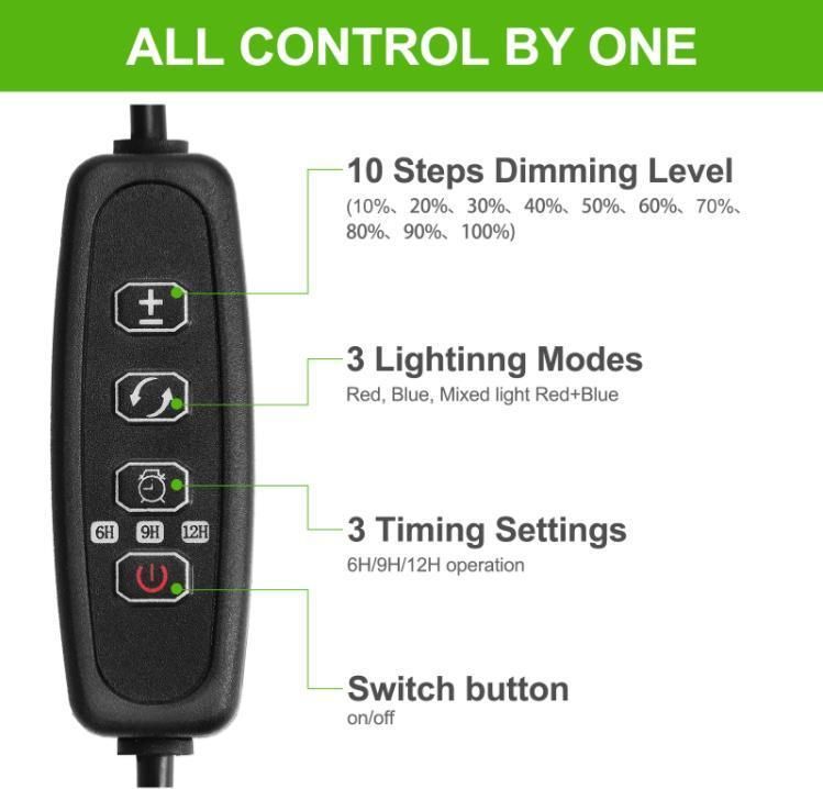 Samsung 4 Head Dimmable Levels Plant Grow Lights for Indoor Plants Growth Adjustable 6 9 12h Timer