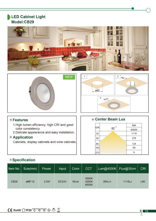 Top Quality DC24V Under Cabinet Lighting Round LED Kitchen Downlight