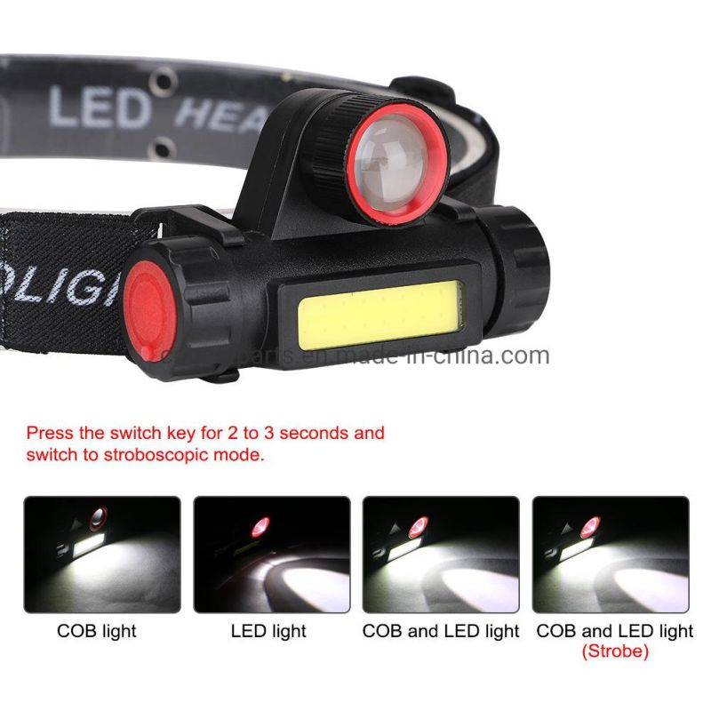 Waterproof Outdoor Head Torch Lamp Rechargeable 18650 LED Head Torch Light with Adjustable Degree Portable Headlamp for Camping COB LED Headlamp