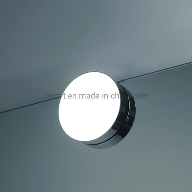 IP44 Round Simple Design Chrome Surface 4W 220V Waterproof Bathroom Furniture LED Front Mirror Light with Clamp CE RoHS