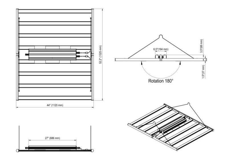 ETL Listed New Design Fluence Spydr Full Spectrum LED Plant Grow Light Bars (800W 2.7umol/J) with CO2 Diffusion Function