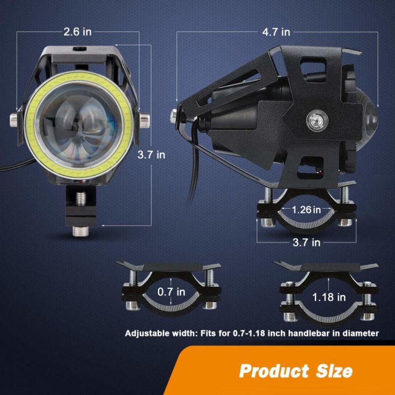 12V-80V LED Motorcycle Mini U7 Spotlights Fog Driving Spot Head Light Colorful Halo Rings Motorbike Light Headlight