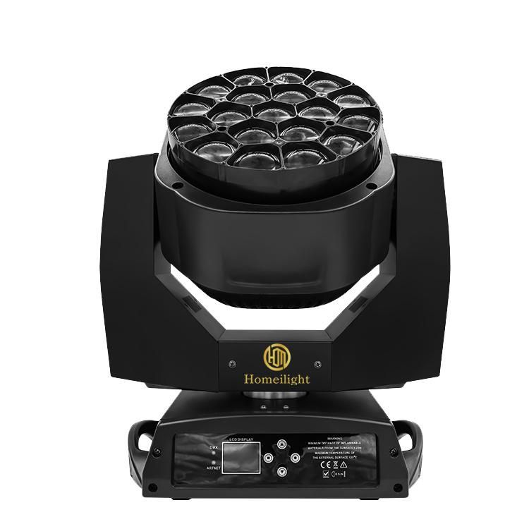 LED Moving Head Light DJ Lighting Uplighter Disco 19PCS*15W LED Bee Eye Zoom Stage Lights