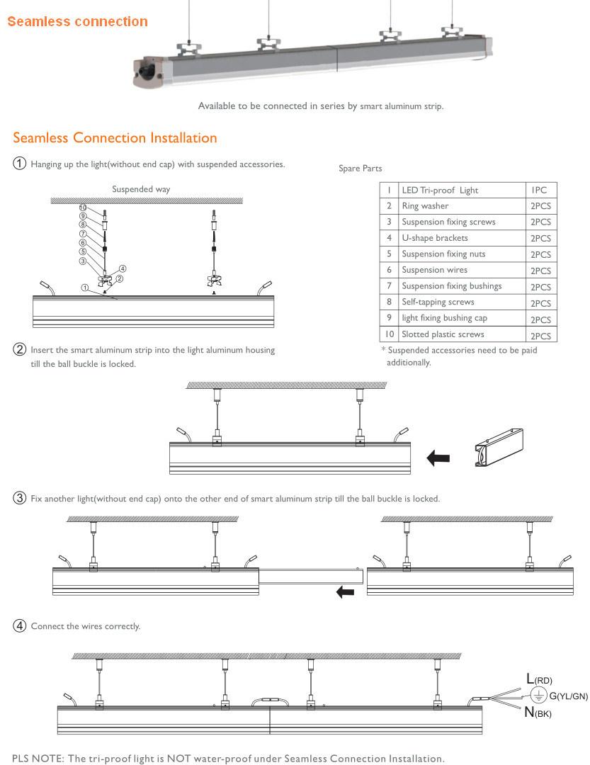 5 Feet 50W 130lm/W IP66 Linkable LED Tri-Proof Light Fixture